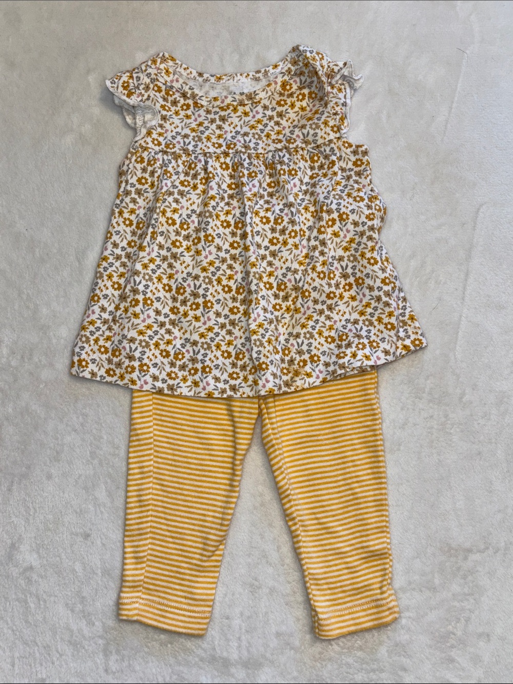 Carters 6-9 month Yellow Floral Top & Striped Leggings Set baby girl